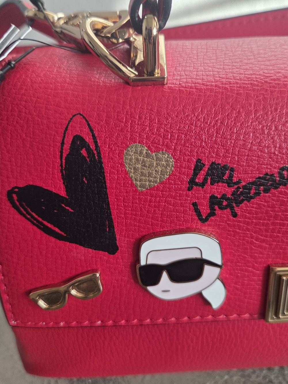 Karl Lagerfeld Admiral Red Crossbody Satchel  Gold Hardware and Graphic Accents - Picture 2 of 16